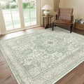 GENIMO 10x12 Area Rugs for Living Room, Machine Washable Non Slip Vintage Rugs, Low Pile Lightweight Chenille Print Rug for Bedroom, Dining Room, Home Office, Oat Light