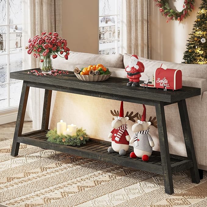 Tribesigns 70.86-Inch Console Table for Entyrway, Farmhouse 2-Tier Entry Entrance Table, Narrow Long Sofa Table Behind Couch, Dark Brown