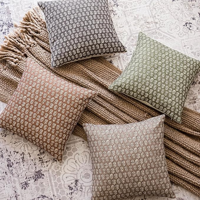 Foindtower Set of 2 Decorative Vintage Floral Print Throw Pillow Covers Neutral Modern Farmhouse Cushion Covers Boho Home Decor for Sofa Couch Chair Bedroom Living Room Outdoor,24×24 Inch,Sage Green