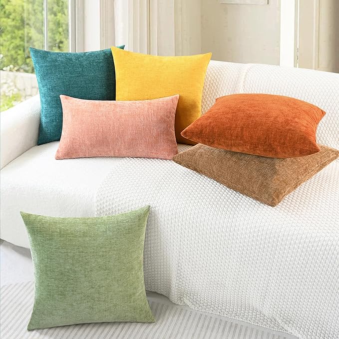 CaliTime Throw Pillow Covers Decorative 12 X 12 Inches Pack of 2 Cozy Chenille Cushion Cases for Couch Sofa Bed Living Room Home Teal
