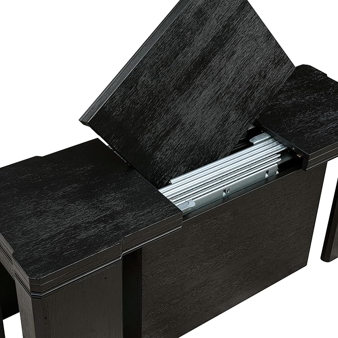 X07FO-BC6-24 - 10-piece Dining Table Set a Kitchen Table with a coffee Table and a wooden Bench and 7 Black Linen Fabric Dining Chair, 39x120 Inch, Wire Brushed Black
