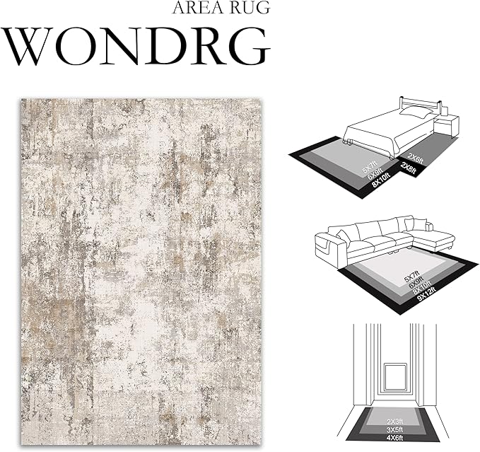 2x12 Washable Runner Rug Brown Grey Neutral Abstract Hallway Kitchen Living Room Bedroom Non Slip Throw Rug Soft Low Pile Indoor Carpet for Entrance Laundry Bathroom