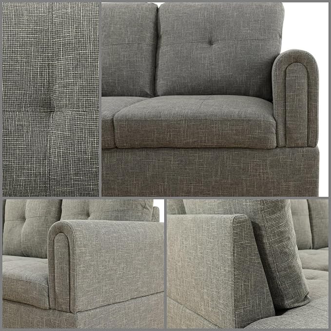 L Shaped Sectional Couches, Lounge Modular Sectional Sofa for Living Room Bedroom Furniture, Comfortable 4 Seat Couch with Ottoman Storage & Chaise, Grey
