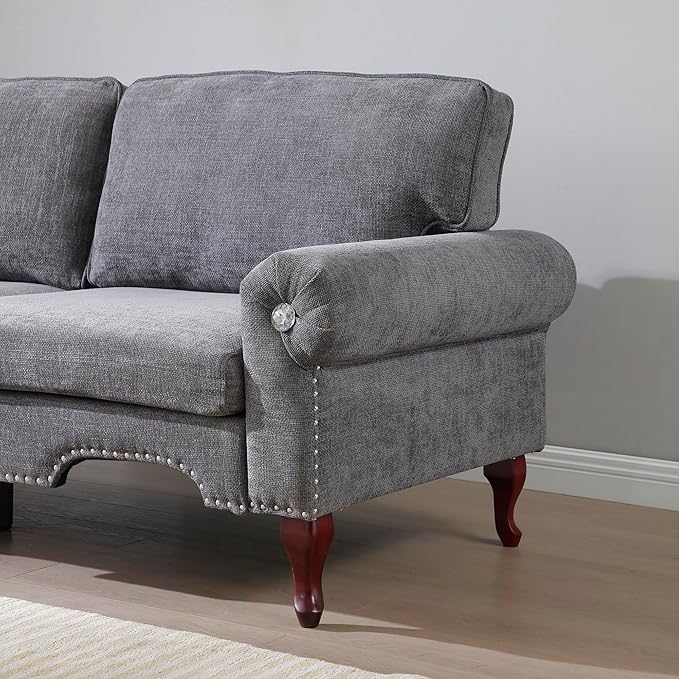 2 Piece Sectional Sofa Set, 2+3 Seat Convertible Couch with Movable Pillows, Upholstered Couches for Living Room, Grey