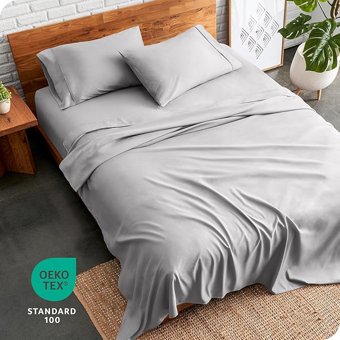 Bare Home Split California King Sheet Set - 1800 Ultra-Soft Microfiber Split California King Bed Sheets - Double Brushed - Deep Pockets - Easy Fit - 5 Piece Set (Split Cal King, Light Grey)