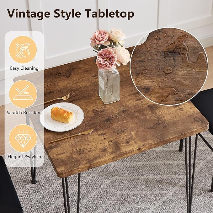 VECELO Kitchen Dining Room Table Set with 2 Chairs for Small Space, Apartment,Metal Steel Frame