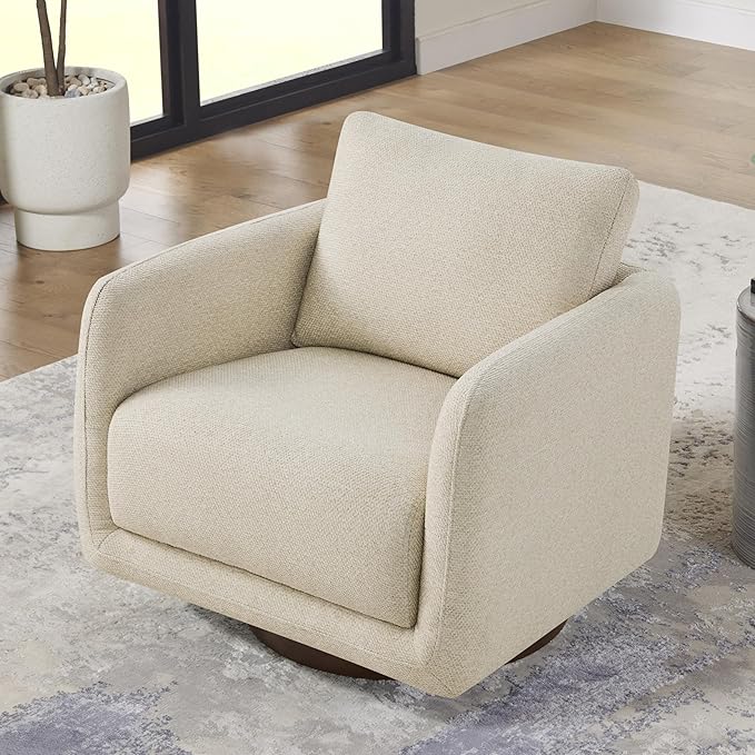 Modern Swivel Accent Chair, 360° Rotating Round Barrel Armchair with Performance Fabric Upholstery for Living Room, Bedroom, Office, Reading Nook, Set of 2,Oatmeal