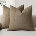 Foindtower Set of 2 Decorative Linen Check Throw Pillow Covers Neutral Farmhouse Vintage Cushion Covers Modern Boho Home Decor for Sofa Chair Couch Bedroom Living Room Outdoor,22×22 Inch,Light Brown