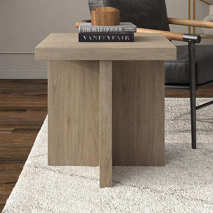 Henn&Hart 22" Wide Square Side Table in Weathered Gray, for Home, Living Room, Bedroom, Entertainment Room, Office