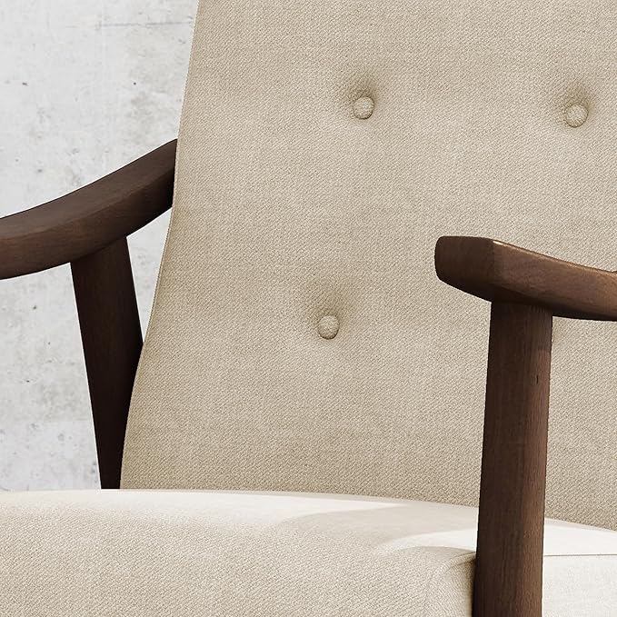 Ball & Cast Accent Chair Wide Armrest Mid-Century Lounge Living Room Chairs with Button Tufting,Wood Frame Seating Furniture for Bedroom,Apartment,Beige