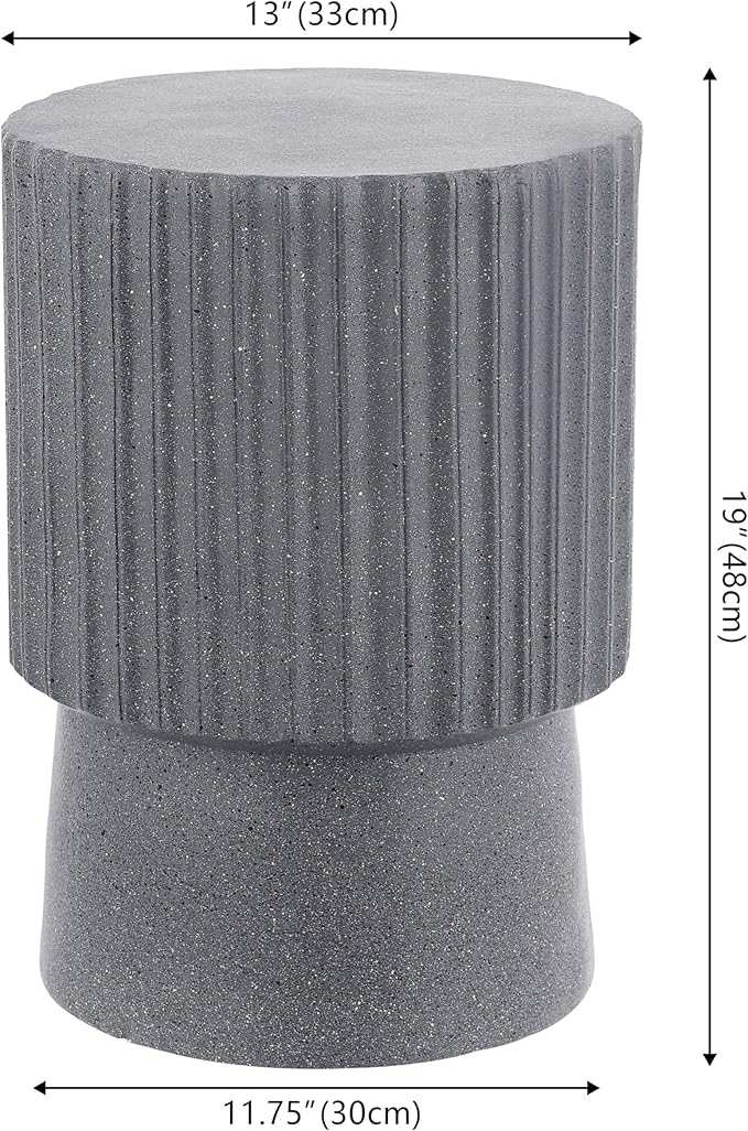 JONATHAN Y TBL1102A Louisa 19" Modern Art Deco Tambour Indoor/Outdoor Accent Table Minimalist, Contemporary, Bohemian, Mid-Century, Patio, Garden Room, Bathroom, Living Room, Gray Terrazzo Finish