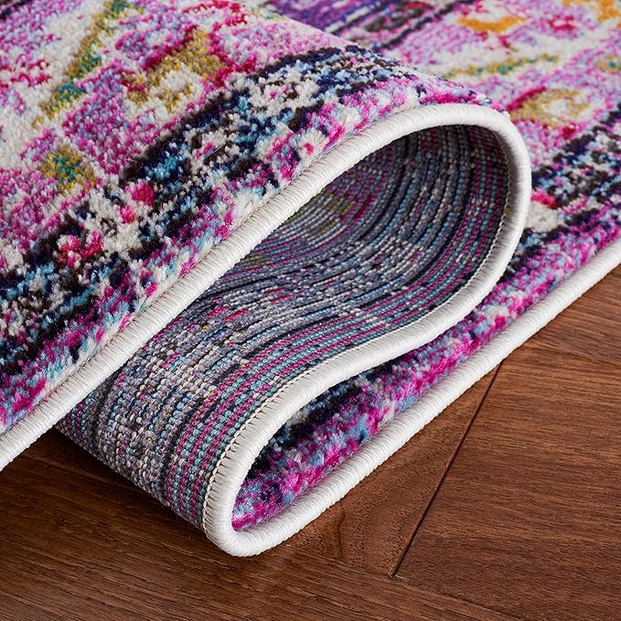 SAFAVIEH Monaco Collection Accent Rug - 4' x 5'7", Violet & Fuchsia, Medallion Distressed Design, Non-Shedding & Easy Care, Ideal for High Traffic Areas in Entryway, Living Room, Bedroom (MNC243P)