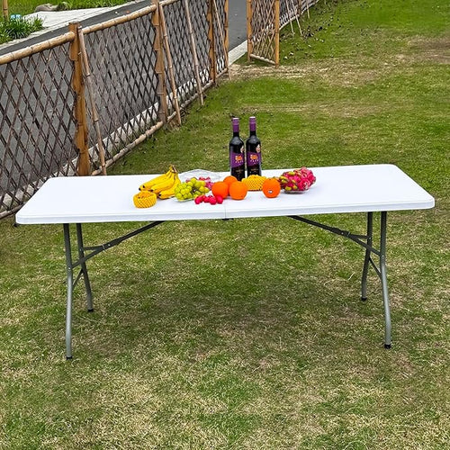 2 PCS 70.8" W X 29" D X 29" H - 6 ft White Folding Table White Portable Heavy Duty Plastic Fold-in-Half Utility Foldable Table for Camp，Picnic & Party