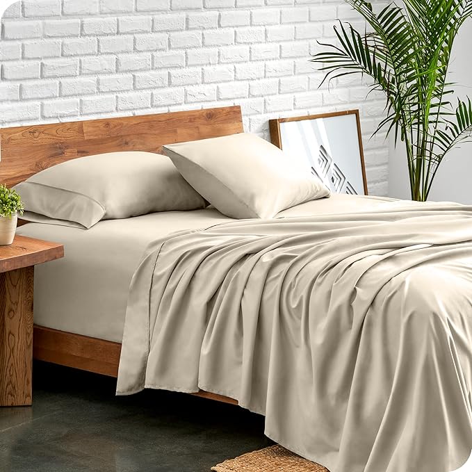 Bare Home Split Head Flex King Sheet Set - 1800 Ultra-Soft Microfiber Bed Sheets - Double Brushed - Deep Pockets - Easy Fit - 4 Piece Set - FlexTop King Bedding (Split Head Flex King, Sand)