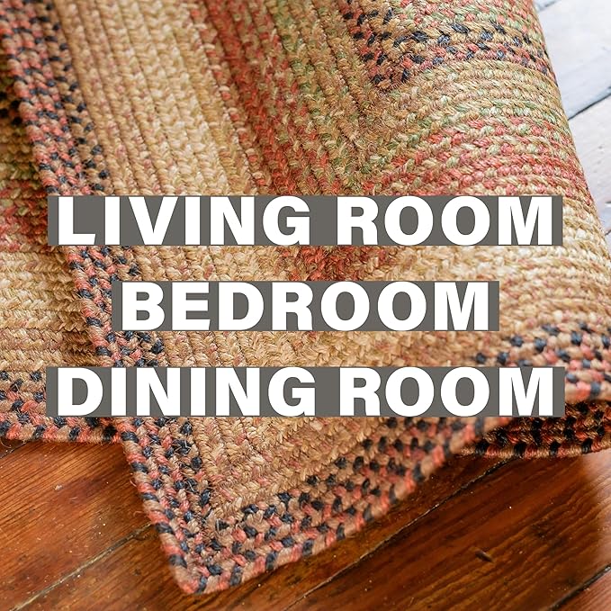 Homespice Gingerbread Jute Brown 6x9' Braided Rug for Living Room, Bedroom Rug and Dining Room. Pet Friendly. Decor Styles- Farmhouse Rug, Rustic, Vintage, Cottage, Primitive, Country, Boho Rug