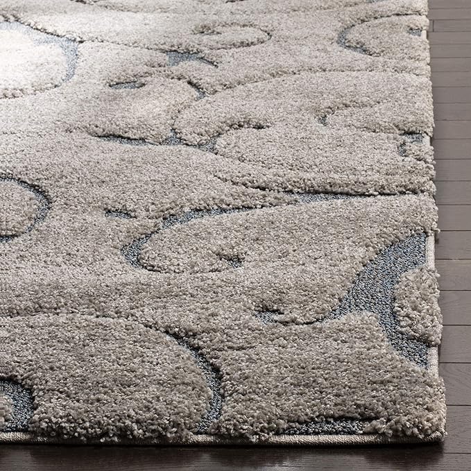 SAFAVIEH Florida Shag Collection Accent Rug - 3'3" x 5'3", Grey & Light Blue, Scroll, Non-Shedding & Easy Care, 1.2-inch Thick Ideal for High Traffic Areas in Foyer, Living Room, Bedroom (SG455-1160)