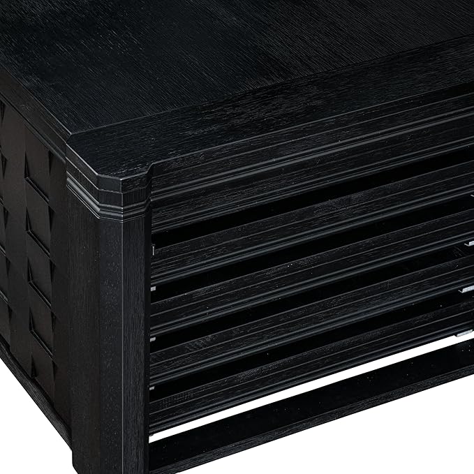 X02SI-2C6-48 - 6-pc Dining Table Set a Rectangular Dining Table with a coffee Table and 2 wooden Benches, 2 coffee Linen Fabric Chairs, 39x120 Inch, Wire Brushed Black