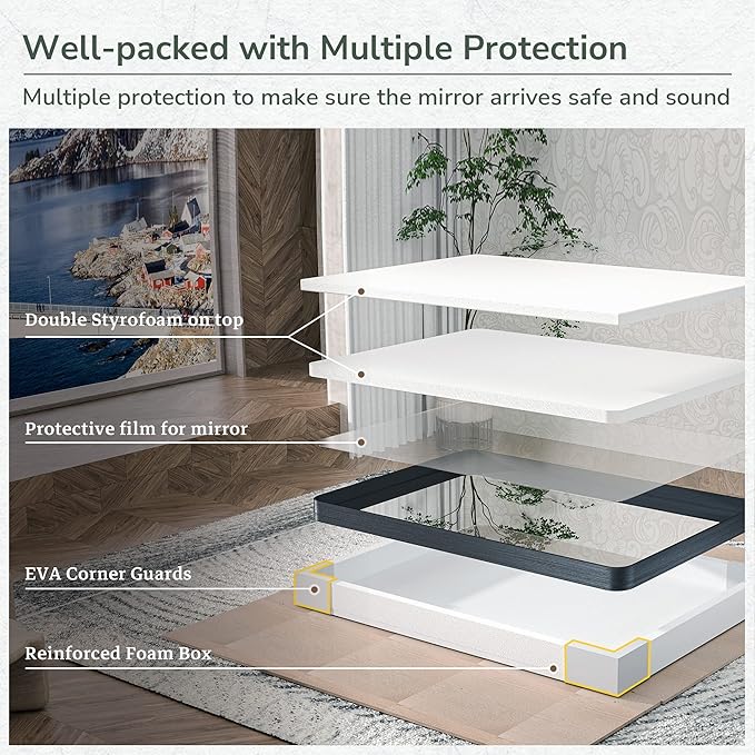TokeShimi 48x40 Inch Brushed Silver Bathroom Mirror for Wall Metal Rounded Corner Rectangle Mirror Metal Frame Deep Set Design Hangs Horizontal Or Vertical
