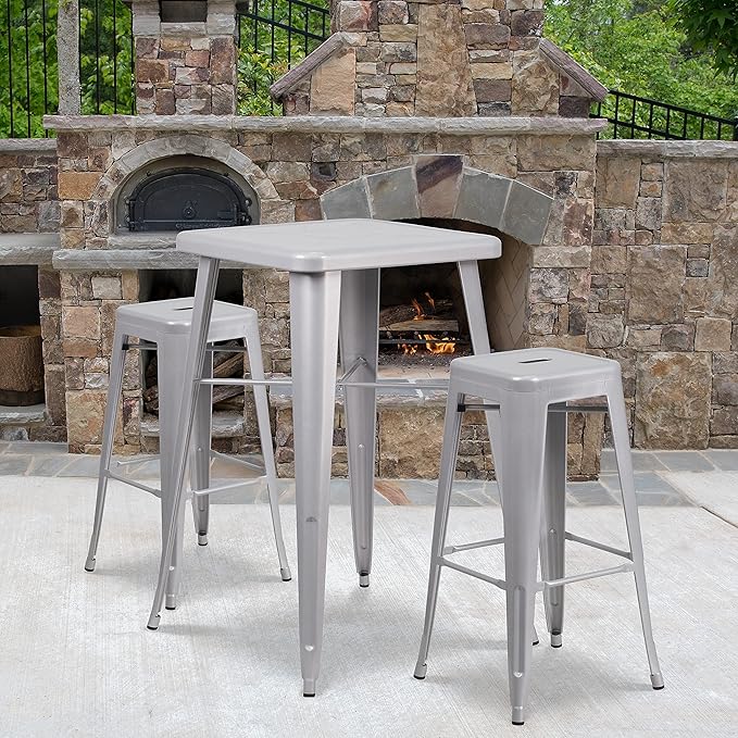 Flash Furniture Lily 4 Pack Commercial Grade 30" High Backless Silver Metal Indoor-Outdoor Barstool with Square Seat