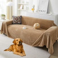 HAOMAIJIA Faux Fur Sofa Covers Couch Covers for 2 Cushion Couch Sofa Pet Friendly Soft Non Slip Couch Cover for Dogs Washable Sectional Couch Covers L Shape Furniture Protector (Khaki, 91"x118")