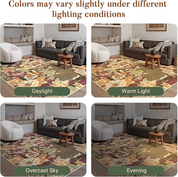 GENIMO Floral Runner Rug 2'6''x8, Machine Washable Non Slip Vintage Patchwork Hallway Runner, Ultra-Thin Low Pile Runners for Indoor Entryway, Hallway, Kitchen and Corridor, Auburn Cinnamon
