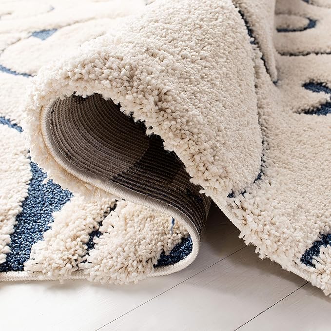 SAFAVIEH Florida Shag Collection Area Rug - 5'3" x 7'6", Cream & Blue, Scroll Design, Non-Shedding & Easy Care, 1.2-inch Thick Ideal for High Traffic Areas in Living Room, Bedroom (SG455-1165)