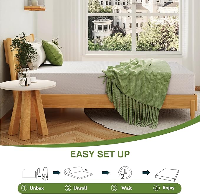 6 Inch Queen Size Mattress for Kids, Memory Foam Mattress with Cooling Green Tea Gel, Relieve Pressure with Medium Firm Support, CertiPUR-US Certified, 80''L x 60''W, White