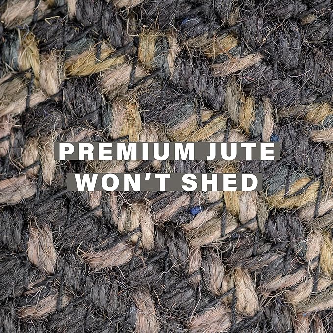 Homespice Jet Black Braided Rugs 6x9' – Primitive Style Large Black Area Rug for Bedroom