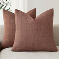 Foindtower Set of 2 Decorative Linen Check Throw Pillow Covers Neutral Farmhouse Vintage Cushion Covers Modern Boho Home Decor for Sofa Chair Couch Bedroom Living Room Outdoor,26×26 Inch,Autumnal Red
