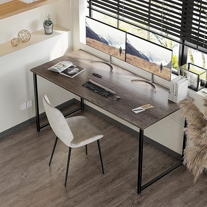 Coleshome 55 Inch Computer Desk, Modern Simple Style Desk for Home Office, Study Student Writing Desk,Grey Oak