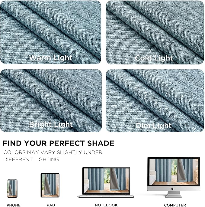 Joydeco 100% Blackout Curtains for Bedroom - Natural Linen Curtains 42" W x 96" L Long, Thermal Insulated 2 Panels Light Blocking Drapes, Rod Pocket & Back Tabs, Darkening Privacy for Living Room