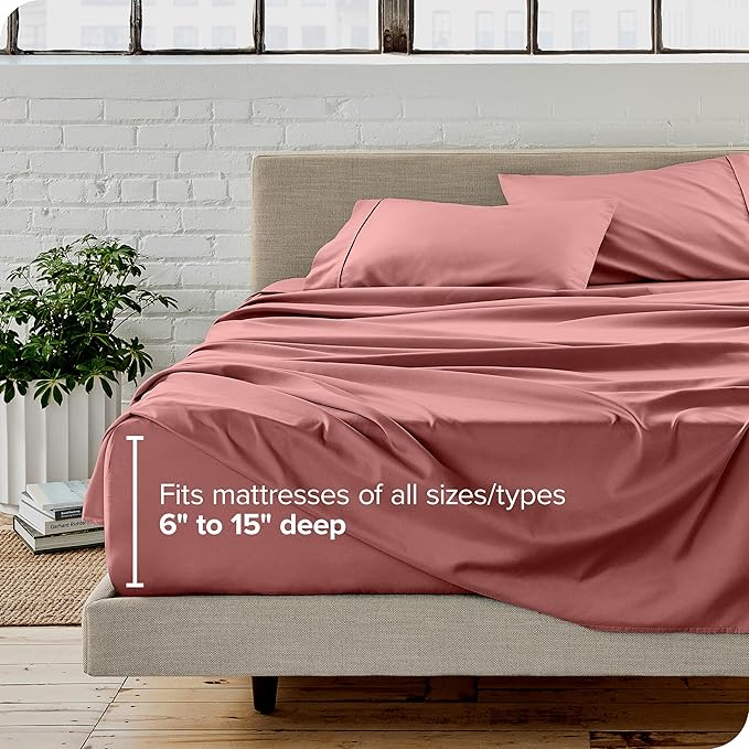 Bare Home Twin XL Sheet Set - 1800 Ultra-Soft Microfiber Twin Extra Long Sheets - Double Brushed - Deep Pockets - Easy Fit - Extra Soft - 3 Piece Set - Bed Sheets & Pillowcases (Twin XL, Dusty Rose)