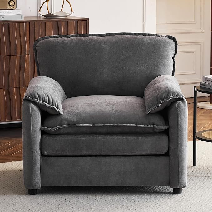 Ball & Cast 38" Oversized Chenille Lounge Chair,Reading Armchair with Thick Comfort Cushions,High Back Support & Wide Seat,Perfect Accent Chair for Modern Living Room,Bedroom,Grey