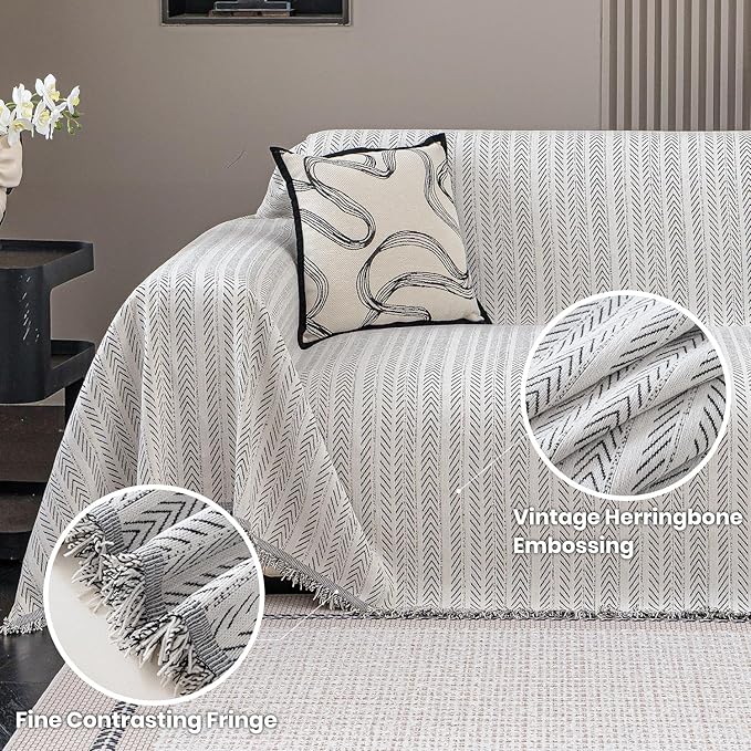 Nobildonna Sofa Cover Washable Soft Thicken Chenille Couch Cover with Tassel,Waterproof Sofa Slipcovers for 2 Cushion Couch,Loveseat,Futon Couch Furniture Protector Pet-Friendly,Beige 71"x102"