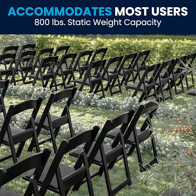 Flash Furniture Hercules Series Folding Chairs for Weddings and Formal Events, Stackable Commercial Event Seats with 1,000-lb. Static Weight Capacity, Set of 4, Black