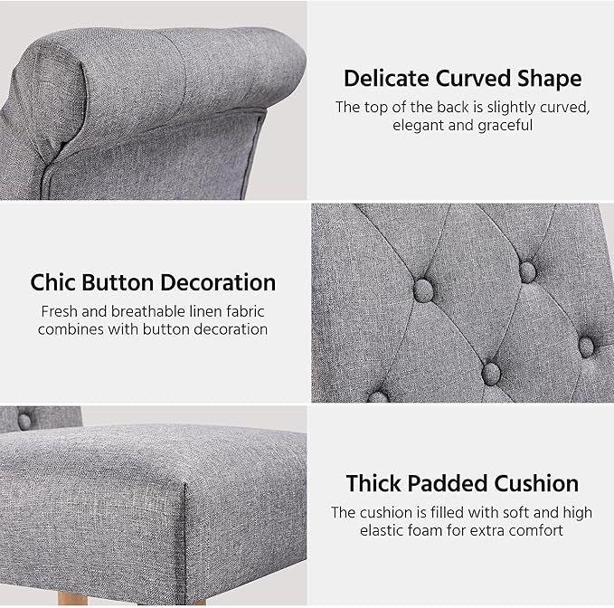 Yaheetech Dining Chairs Set of 2 Fabric Upholstered Dining Room Chairs with Button Tufted High Back and Solid Wood Legs for Kitchen/Living Room/Restaurant, Modern Style, Dark Gray