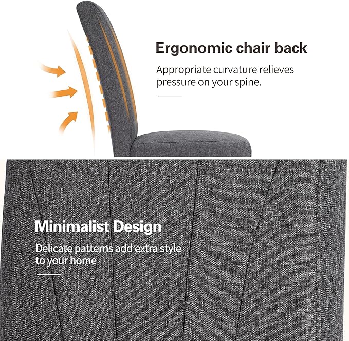 VECELO Upholstered Dining Chairs Set of 4, Modern Fabric and High Back & Solid Wood Legs, Parsons for Kitchen/Living Room- Dark Gray