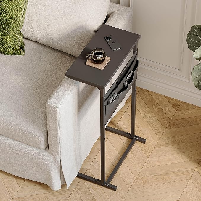 C Shaped End Table Set of 2, Side Table for Sofa, Small TV Tray, Couch Table with Storage Bag for Small Space, Living Room, Bedroom, Home Office LET501B (2 Black)