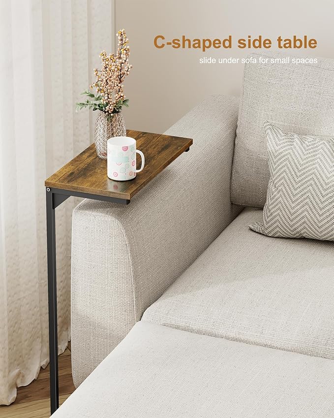 TUTOTAK C Shaped End Table, Tv Tray, Small Side Table, 28.7 inch Tall Couch Table, Tray Table, Sofa Table, Living Room, Bed Room, Brown TB01BB071