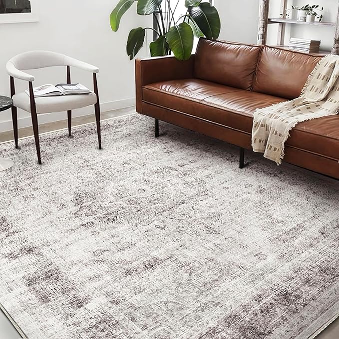 Washable Area Rug 9'x12' Floral red Boho Design Non-Shedding Easy Care Ideal for High Traffic Areas in Living Room Bedroom Office Coffee Table Kitchen Large Carpet