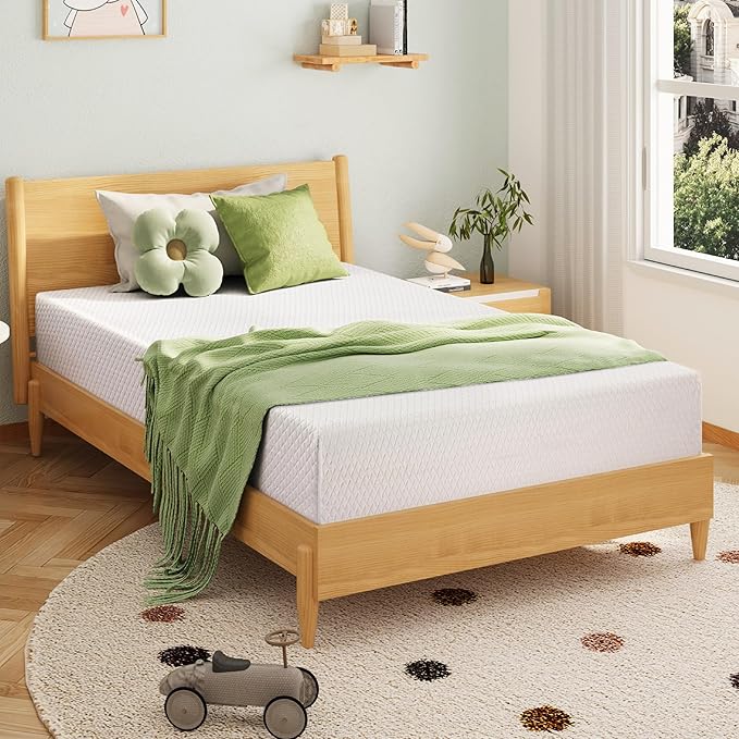 6 Inch Twin Mattress for Kids, Memory Foam Mattress with Cooling Green Tea Gel, Relieve Pressure with Medium Firm Support, CertiPUR-US Certified, 75''L x 38''W, White