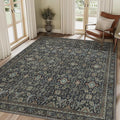 8X10 Area Rugs Machine Washable Rugs for Living Room, Vintage Boho Large Rugs for Bedroom Dining Room, Non Slip Indoor Soft Distressed Lightweight Thin Low Pile Carpet, Black
