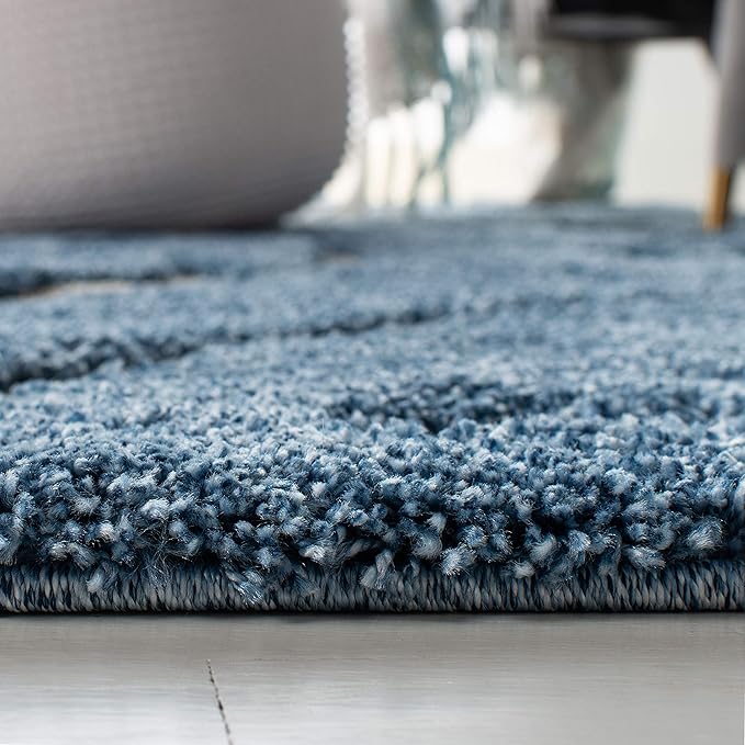 SAFAVIEH Florida Shag Collection X-Large Area Rug - 11' x 15', Light Blue & Cream, Scroll, Non-Shedding & Easy Care, 1.2-inch Thick Ideal for High Traffic Areas in Living Room, Bedroom (SG455-6011)