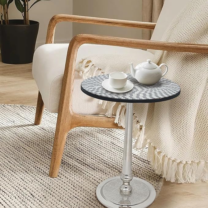 CLEENTABLE Mosaic Coffee Table Stylish Round End Table for Sofa, Living Room, or Bedroom - Elegant Modern Accent Table Decorative Small Side Table with Sturdy Design (Black & Silver)
