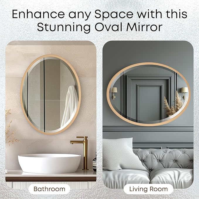 OVALCREST - Oval Wooden Beveled Wall Mirror for Home Decor, Bathroom, Vanity, Bedroom, Living Room, Hallway - London Style (Gold Paint) 21.1 x 31.1