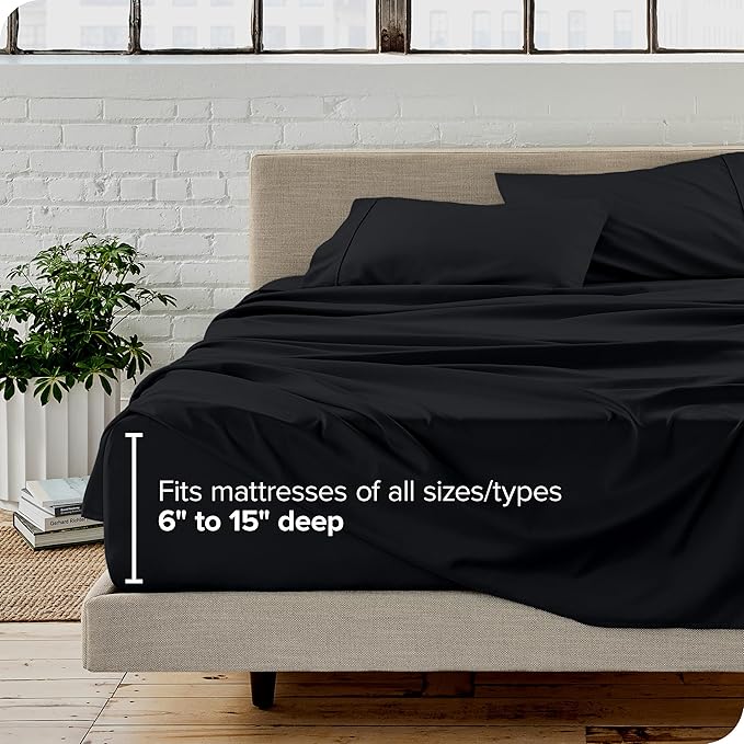 Bare Home Full Sheet Set - Luxury 1800 Ultra-Soft Microfiber Full Bed Sheets - Double Brushed - Deep Pockets - Easy Fit - 4 Piece Set - Bedding Sheets & Pillowcases (Full, Black)
