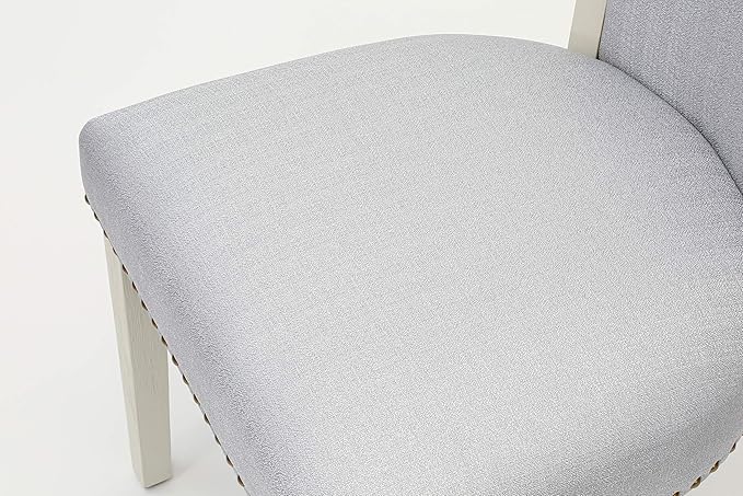 East West Furniture V097VE005-7 7 Piece Modern Dining Table Set Consist of a Rectangle Wooden Table with V-Legs and 6 Grey Linen Fabric Parson Dining Chairs, 40x72 Inch, Multi-Color