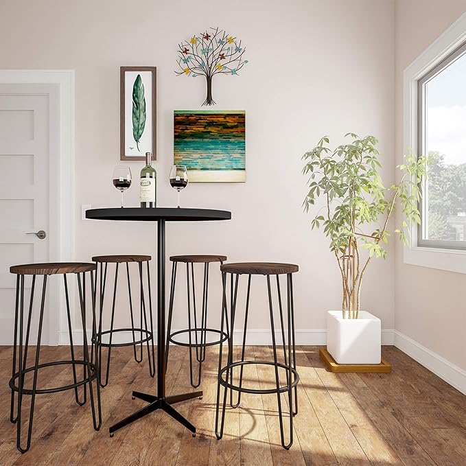 Lavish Home 24-Inch Bar Stools - Backless Barstools with Hairpin Legs, Wood Seat - Kitchen or Dining Room - Modern Farmhouse Barstools (Set of 4)