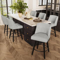 Counter Height Bar Stools Set of 6, Modern Swivel Barstools with Back and Wood Legs, Linen Fabric Upholstered Bar Chairs, 26" H Kitchen Counter Stools, Kitchen Island Home Bar, Light Grey