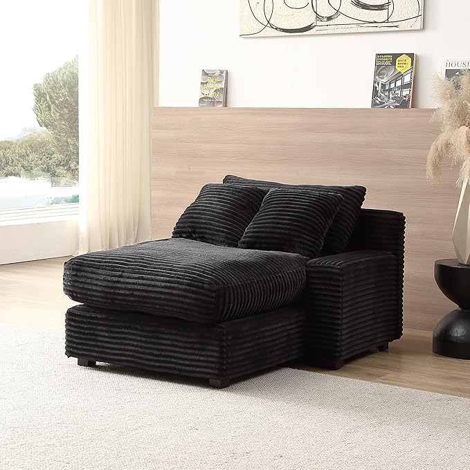 48.8" W Oversized Chaise Daybed Lounge Sleeper Chair Bed for Living Room Reading Bedroom, Indoor Cloud Chaise Sofabed Plush Corduroy Upholstered Sleeper Couch W/3 Pillows for Home/Apartment